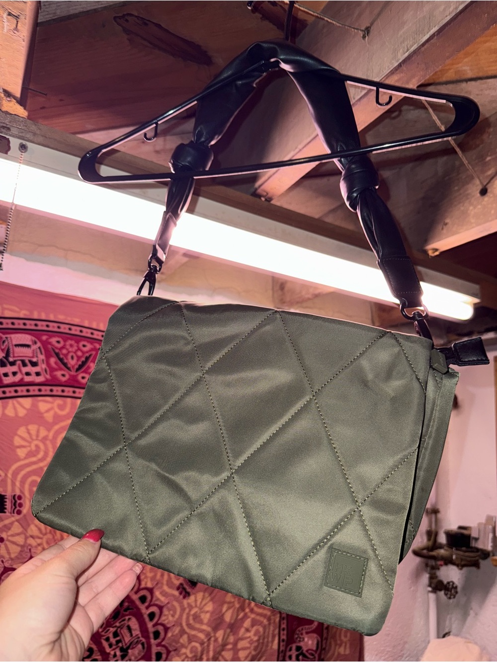 Quilted Olive Green Crossbody Bag